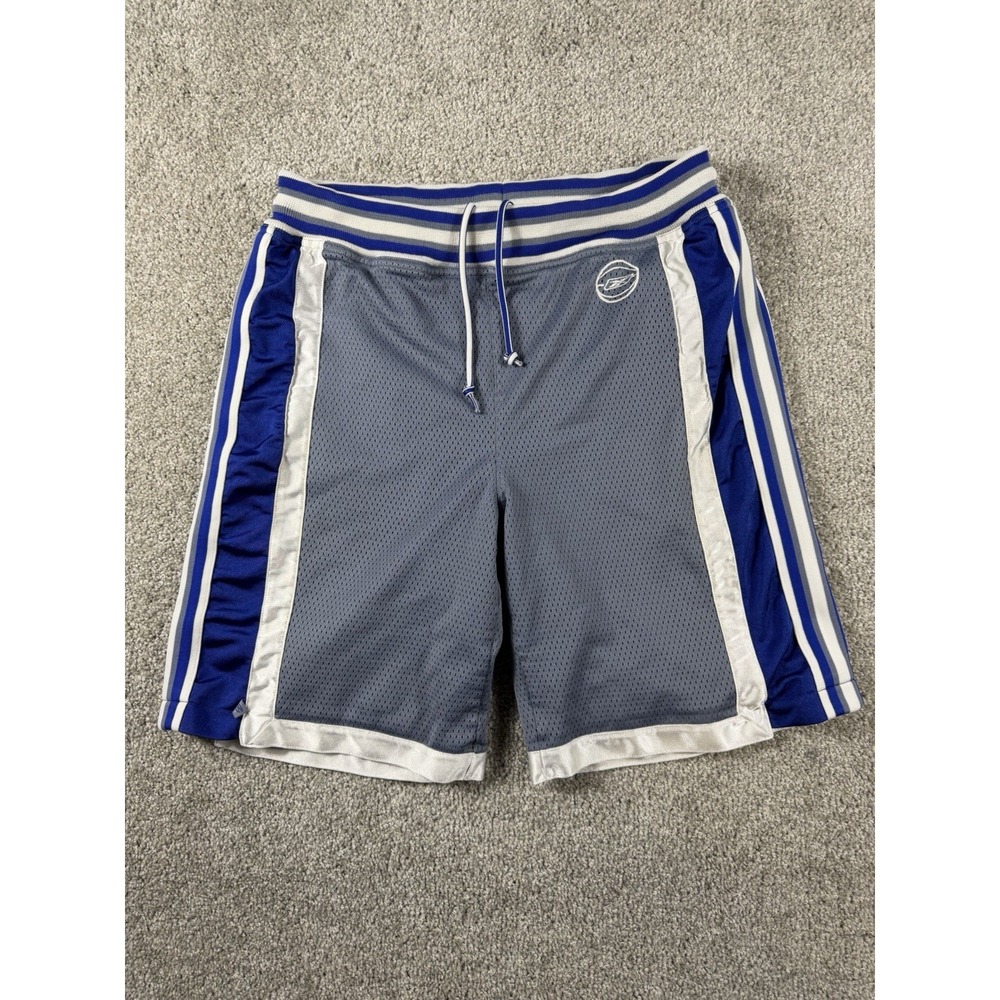 Vintage Reebok Shorts Basketball Mens Size S Gray Blue Striped Athletic Mesh